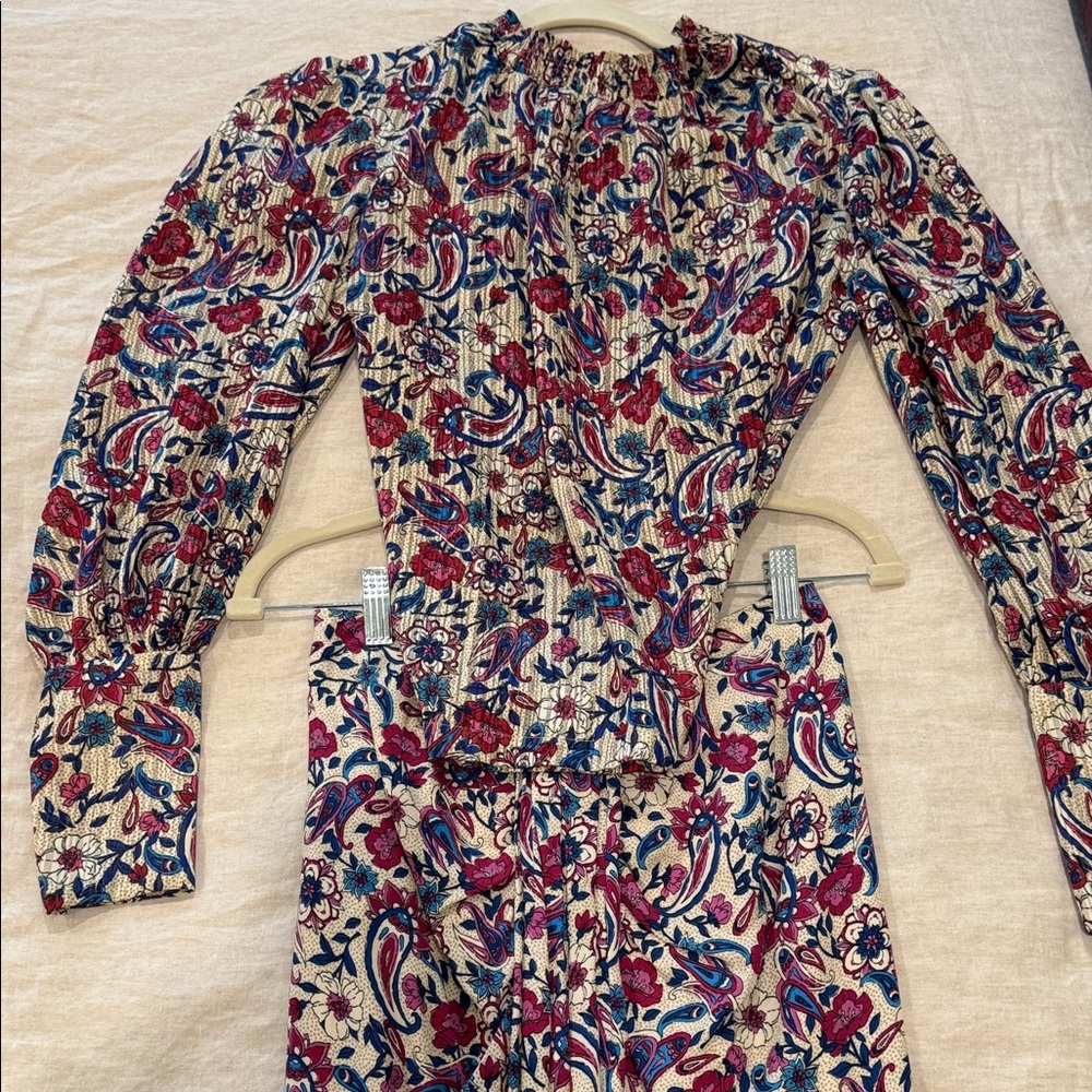 Mango Paisley Floral Blouse and Skirt in Cream, Pinks and Blues